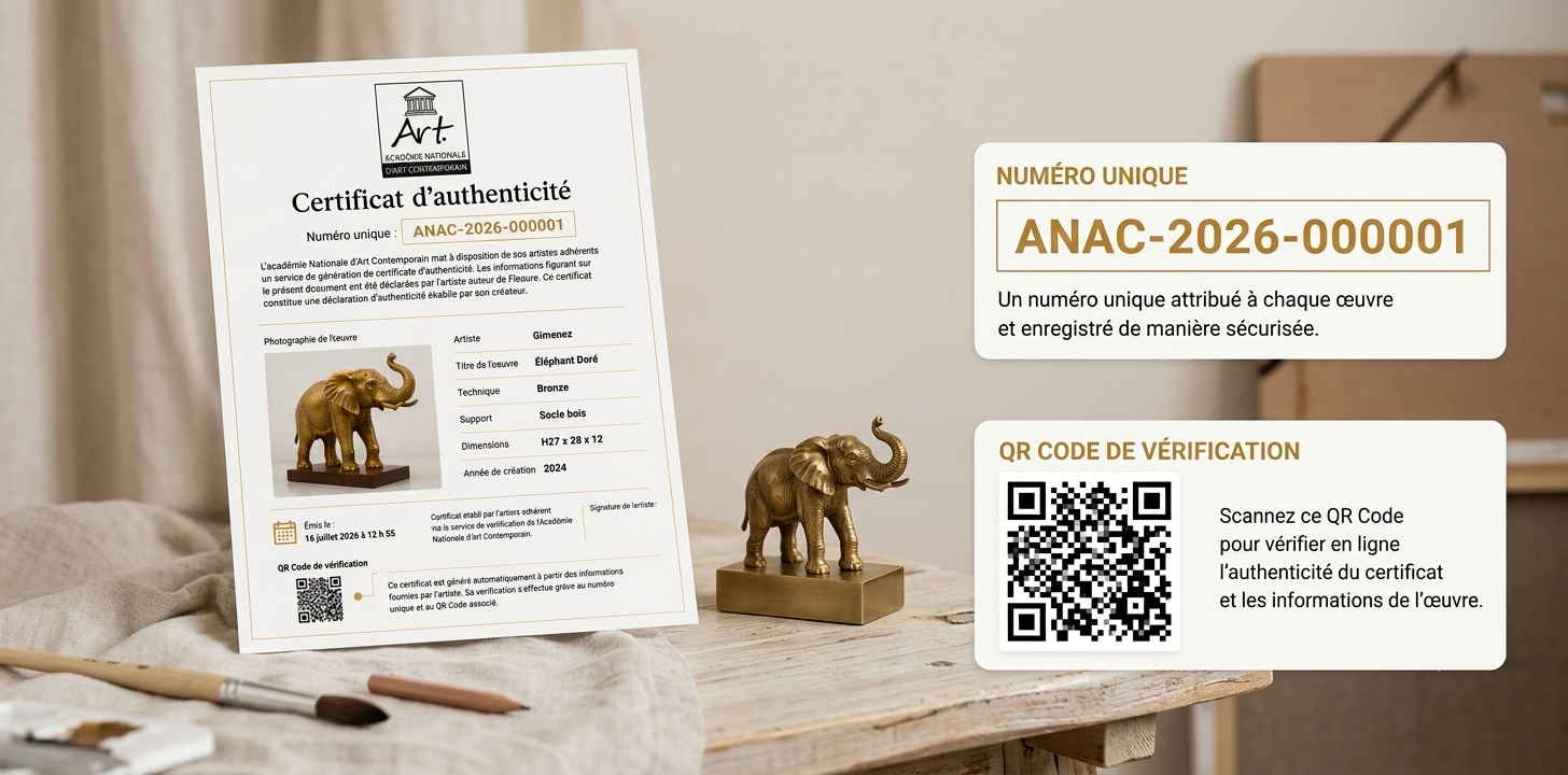 Présentation du certificat d’authenticité avec numéro unique et QR code de vérification