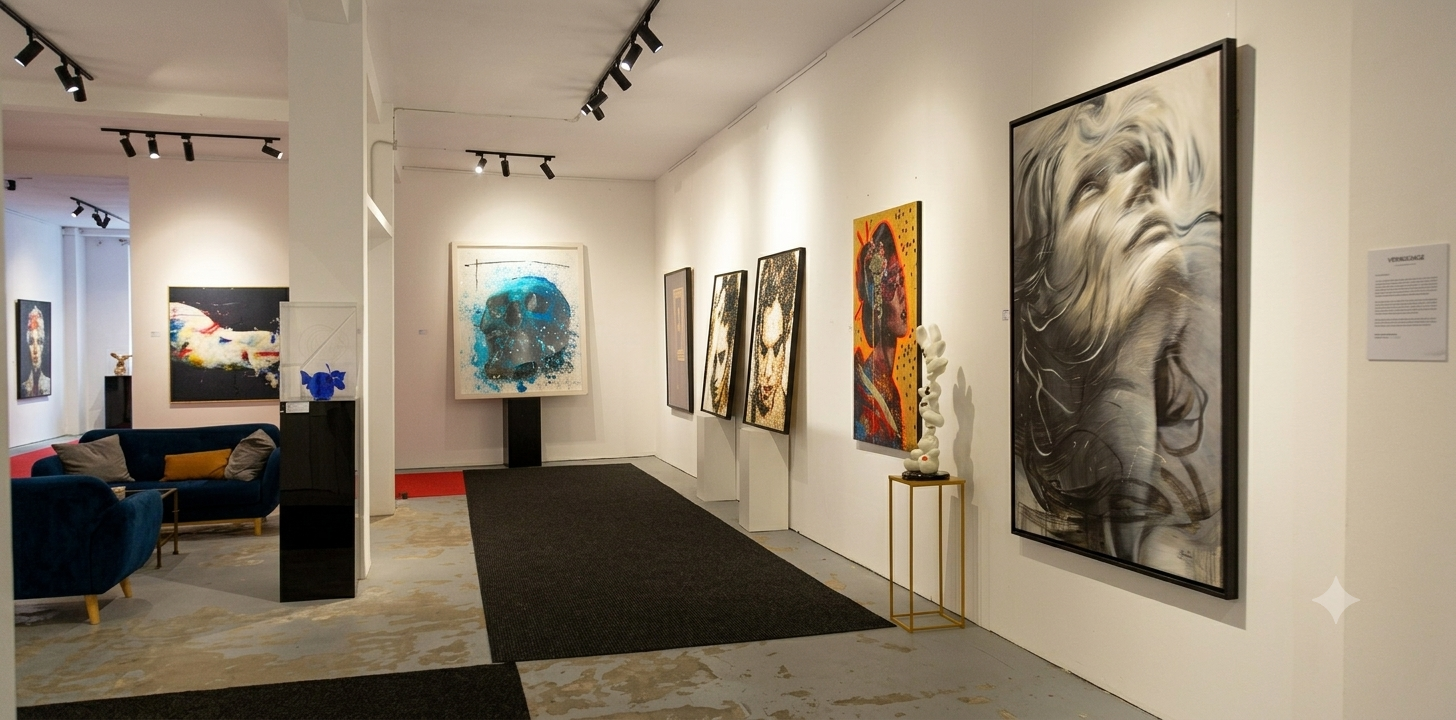 Vue intérieure de la Galerie Alaux présentant des œuvres d’art contemporain