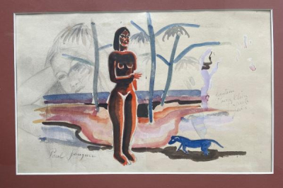 Femme tahitienne avec chien - Paul Gauguin (1848 -1903)