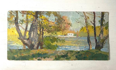 Paysage avec bateau fluvial - Aleksandr Mikhailovich Lopukhov (1925-2009)